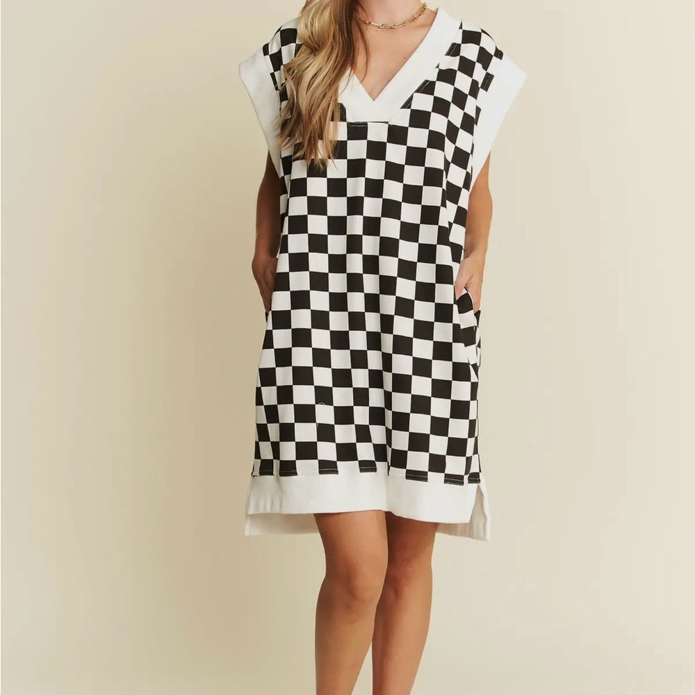 NWT CHECKERBOARD PRINT DRESS, VARIOUS SIZES